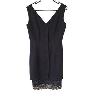 Laundry by Shelly Segal Vintage Black Dress Lace Accents Sleeveless V-Neck Sz 6